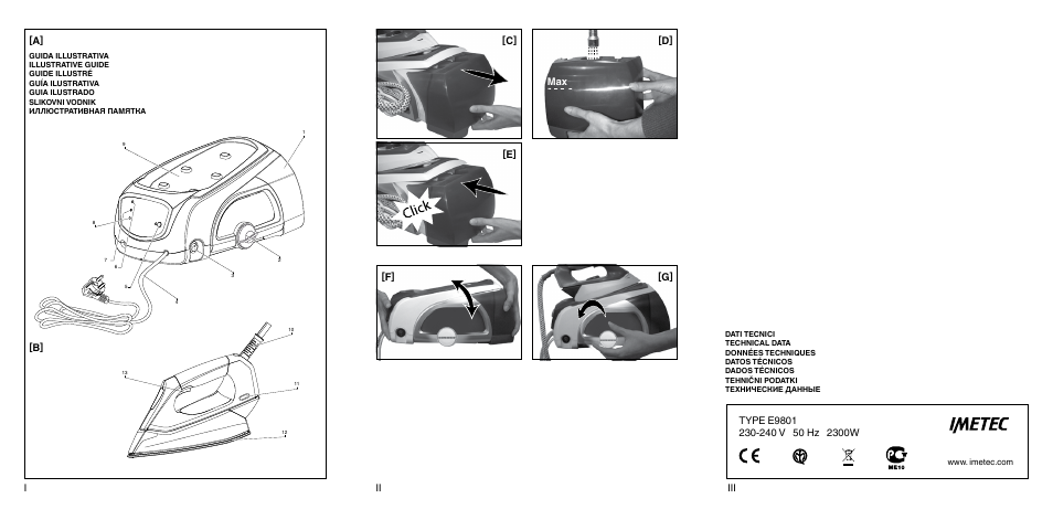 A] [b] [c] [e] [f] [d] [g] i ii iii | Imetec INTELLIVAPOR ECO User Manual | Page 2 / 58