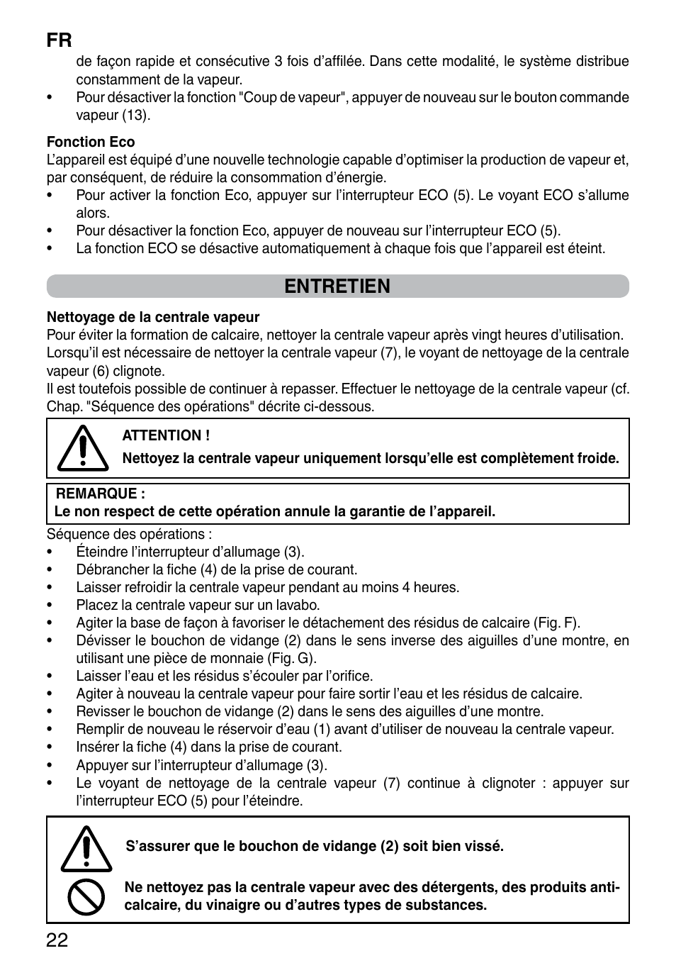 Fr 22, Entretien | Imetec INTELLIVAPOR ECO User Manual | Page 24 / 58