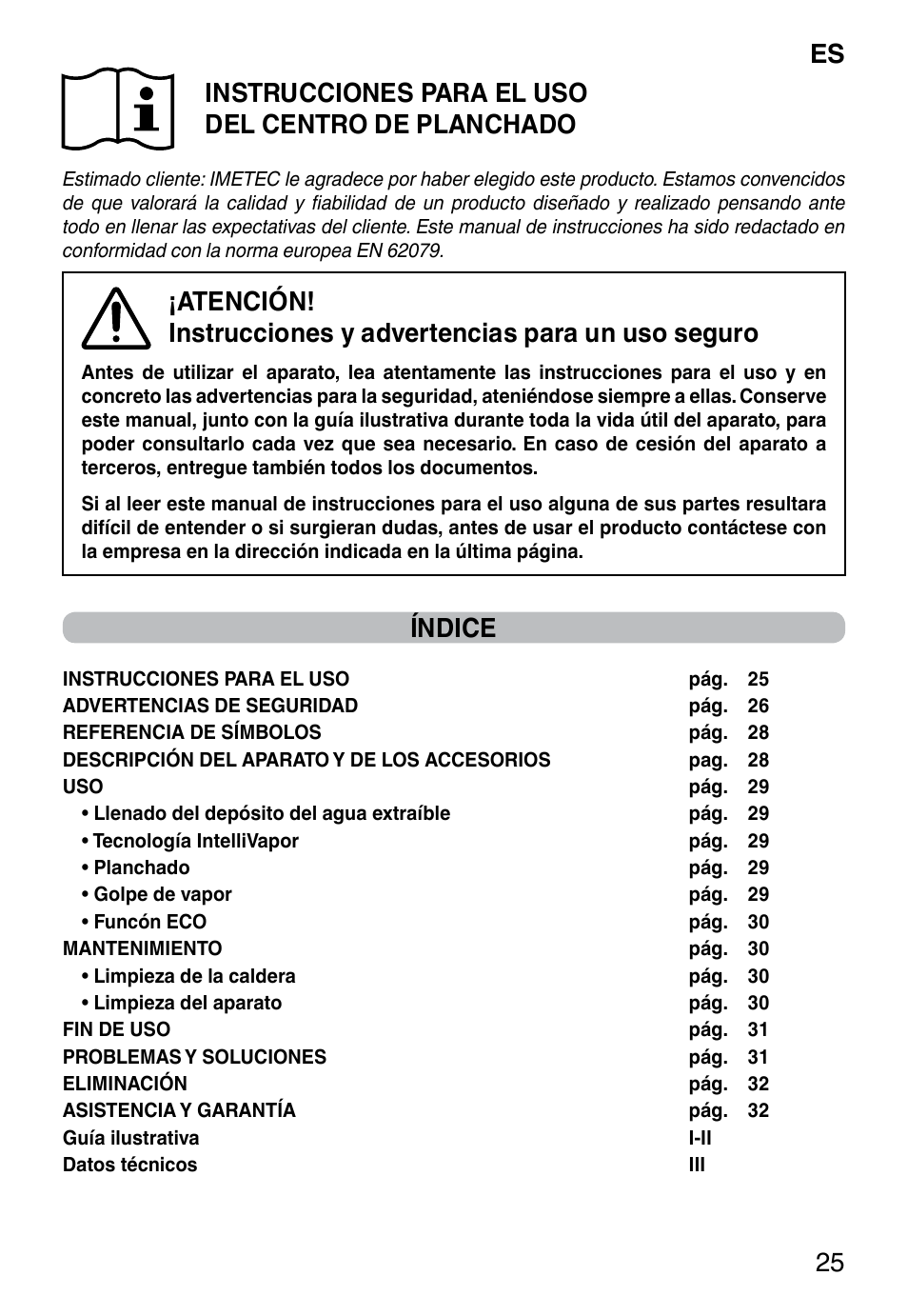 Índice | Imetec INTELLIVAPOR ECO User Manual | Page 27 / 58