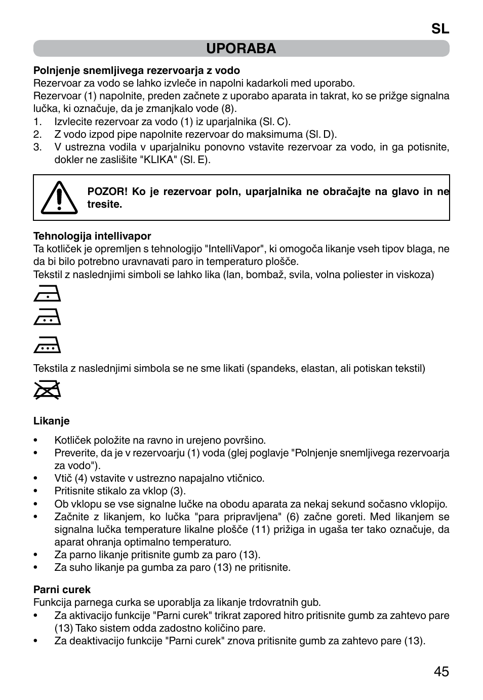 Sl 45 uporaba | Imetec INTELLIVAPOR ECO User Manual | Page 47 / 58