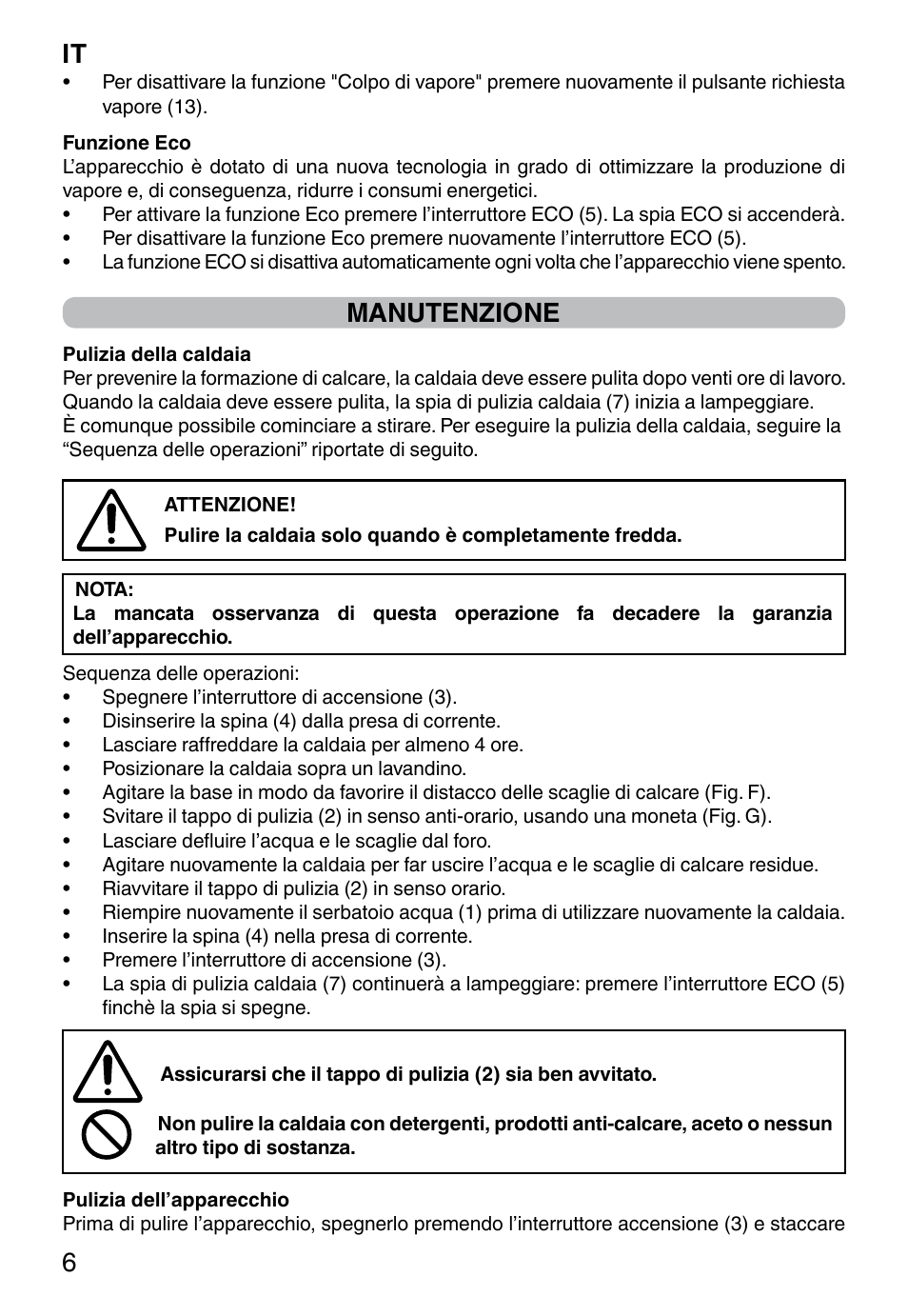 It 6, Manutenzione | Imetec INTELLIVAPOR ECO User Manual | Page 8 / 58