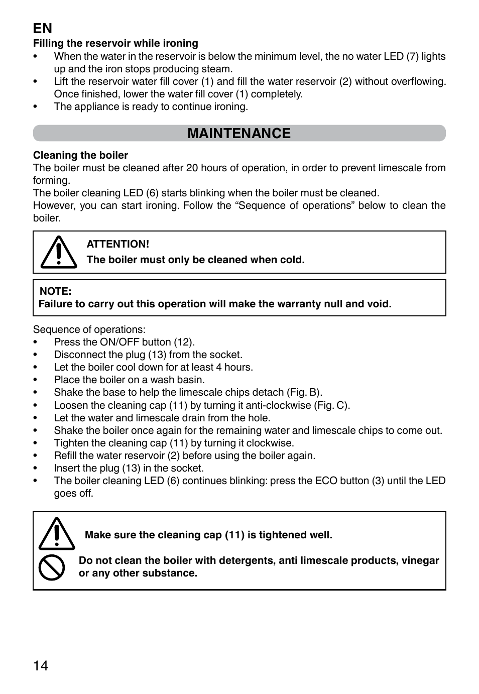 En 14, Maintenance | Imetec NO-STOP PROFESSIONAL ECO User Manual | Page 16 / 74