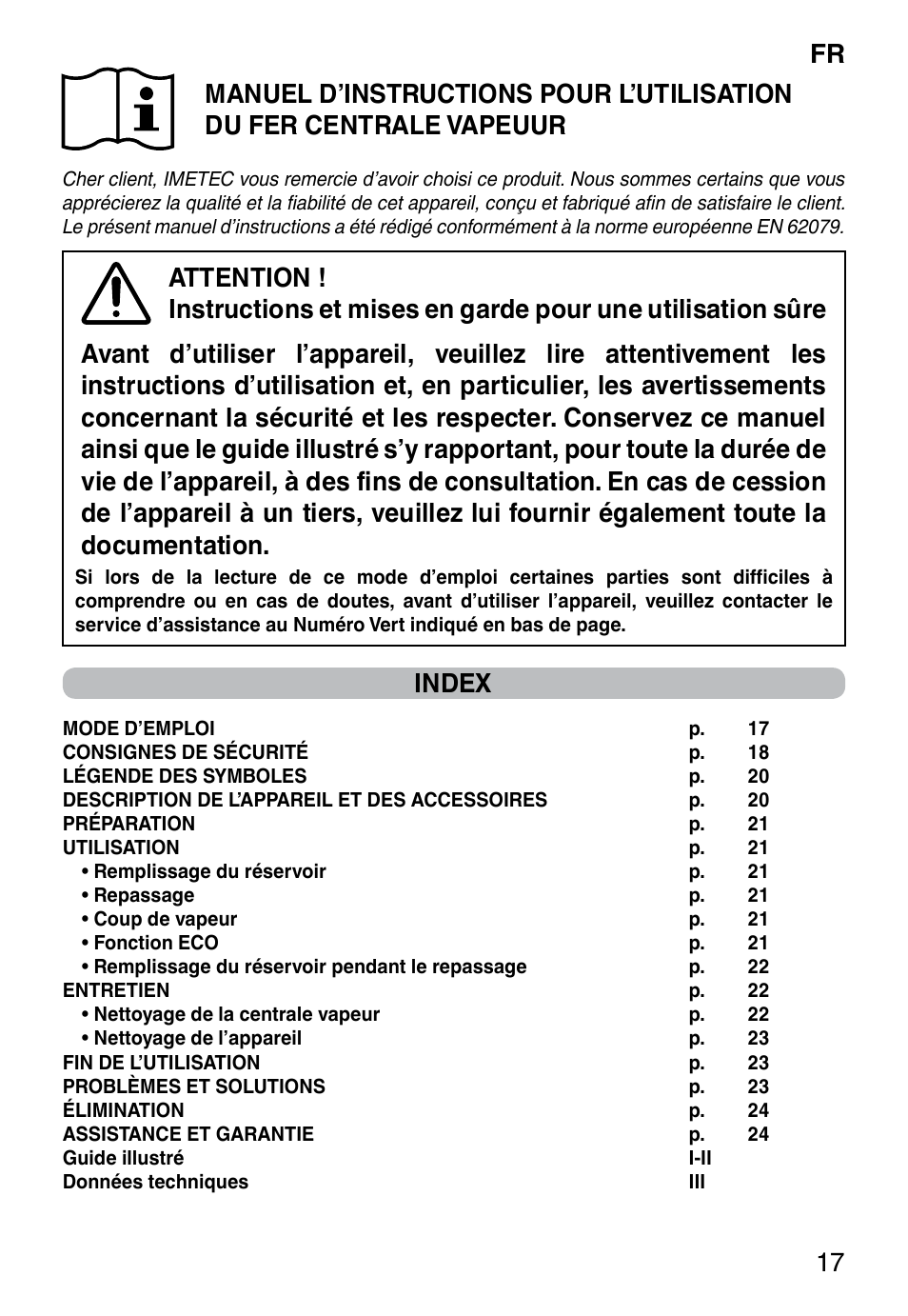 Index | Imetec NO-STOP PROFESSIONAL ECO User Manual | Page 19 / 74