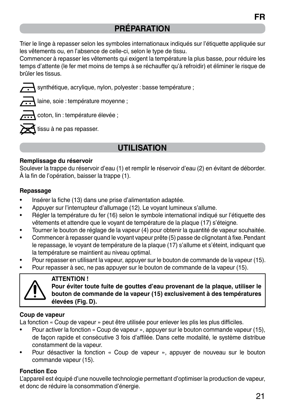 Fr 21 préparation, Utilisation | Imetec NO-STOP PROFESSIONAL ECO User Manual | Page 23 / 74