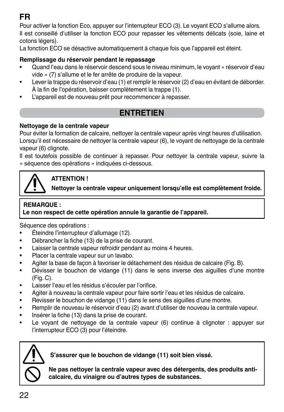 Fr 22, Entretien | Imetec NO-STOP PROFESSIONAL ECO User Manual | Page 24 / 74