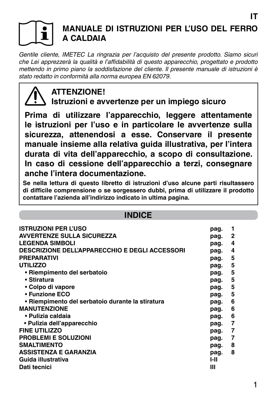 Indice | Imetec NO-STOP PROFESSIONAL ECO User Manual | Page 3 / 74