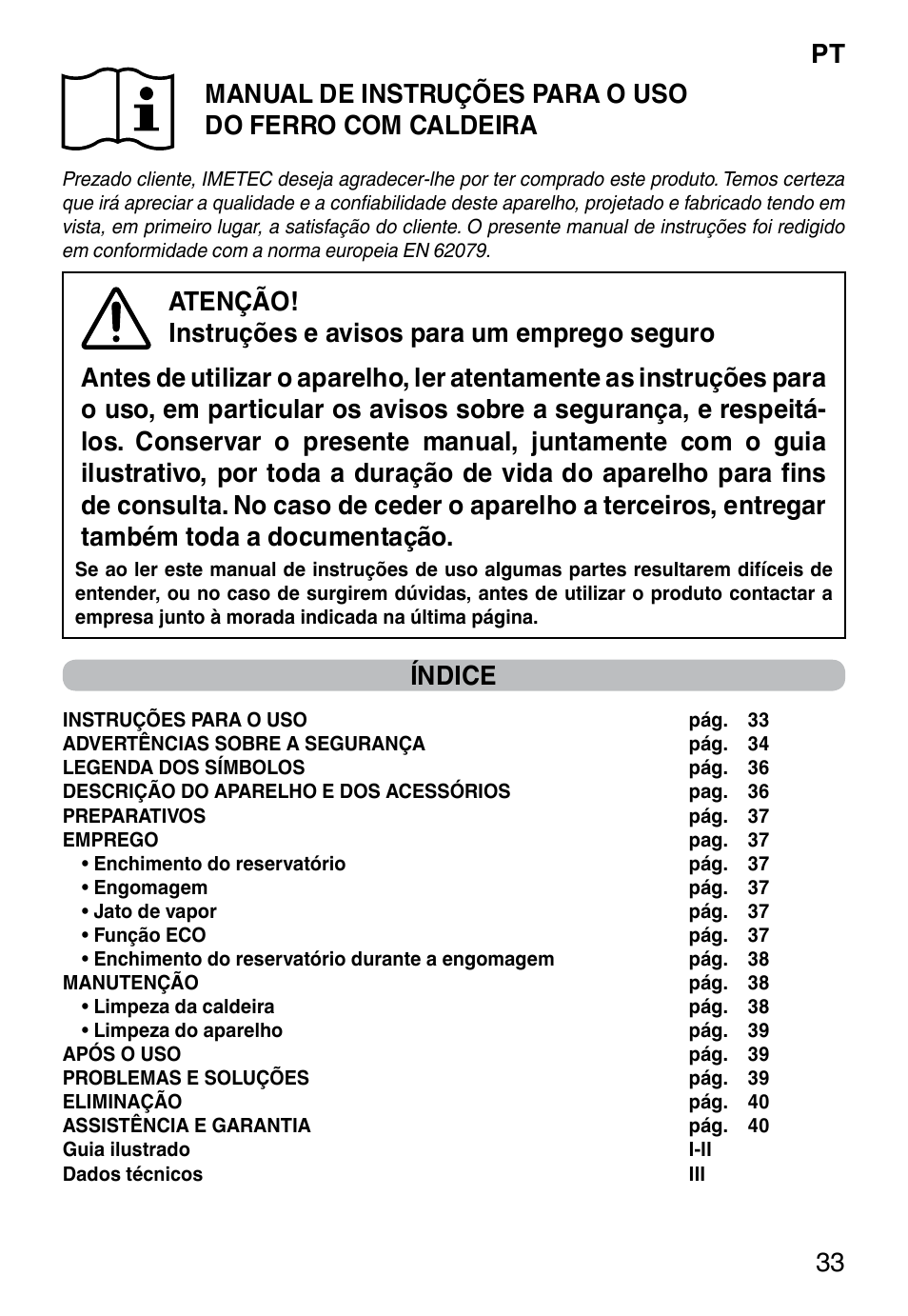 Índice | Imetec NO-STOP PROFESSIONAL ECO User Manual | Page 35 / 74