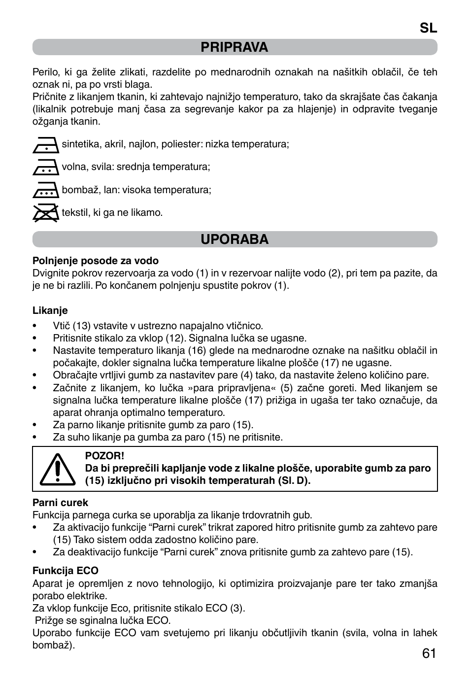 Sl 61 priprava, Uporaba | Imetec NO-STOP PROFESSIONAL ECO User Manual | Page 63 / 74