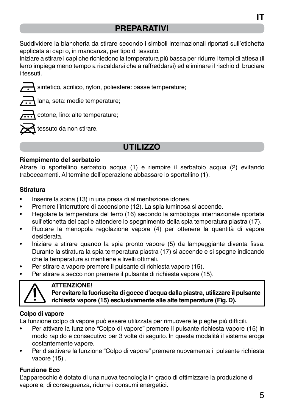 It 5 preparativi, Utilizzo | Imetec NO-STOP PROFESSIONAL ECO User Manual | Page 7 / 74