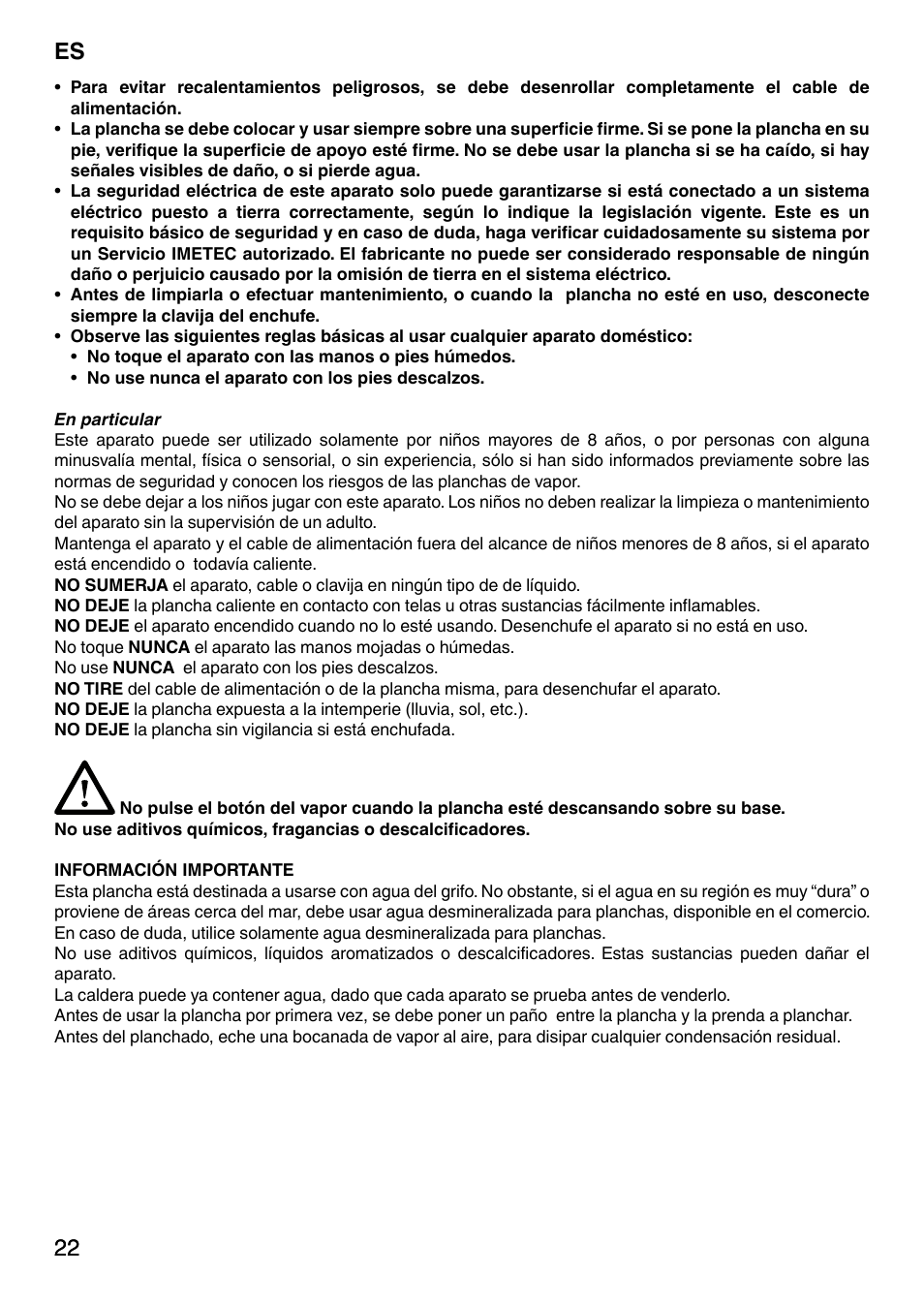 22 es 22 | Imetec NO-STOP PRESTIGE ECO User Manual | Page 27 / 54