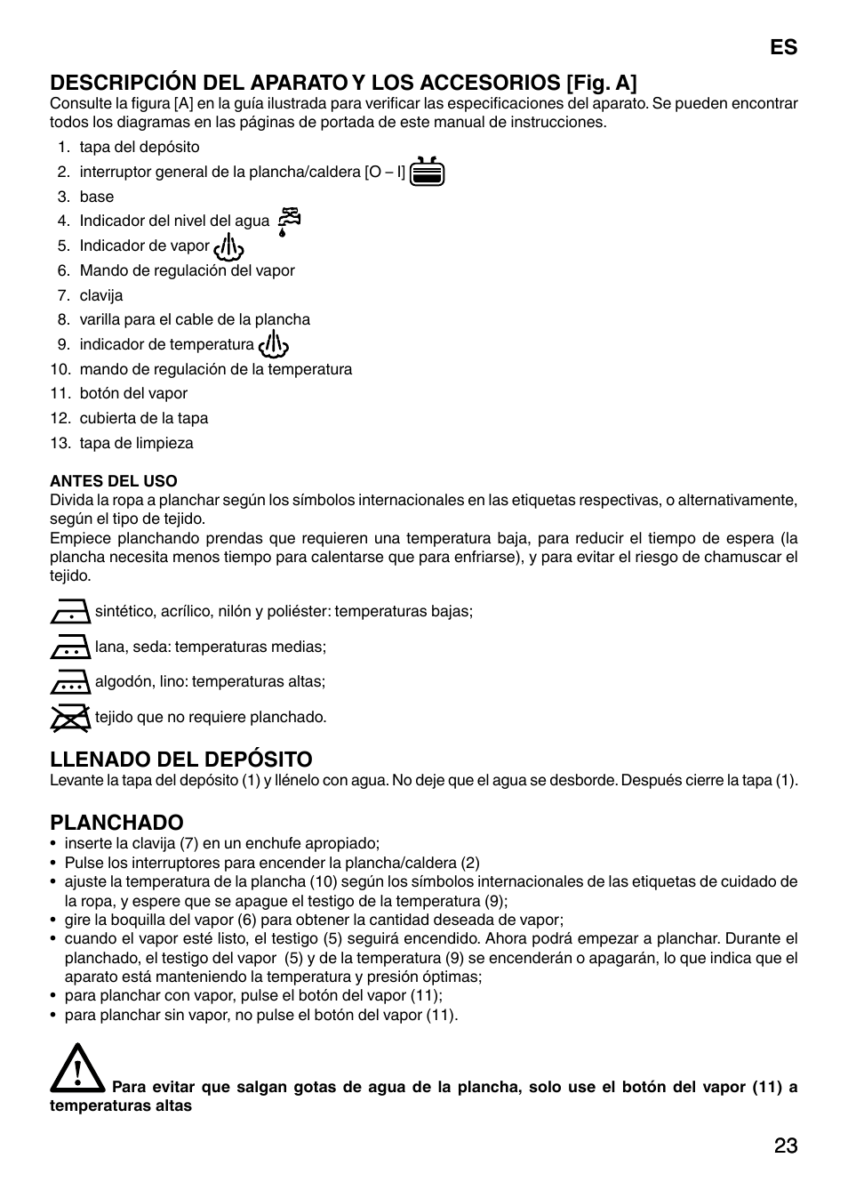 Llenado del depósito, Planchado | Imetec NO-STOP PRESTIGE ECO User Manual | Page 28 / 54
