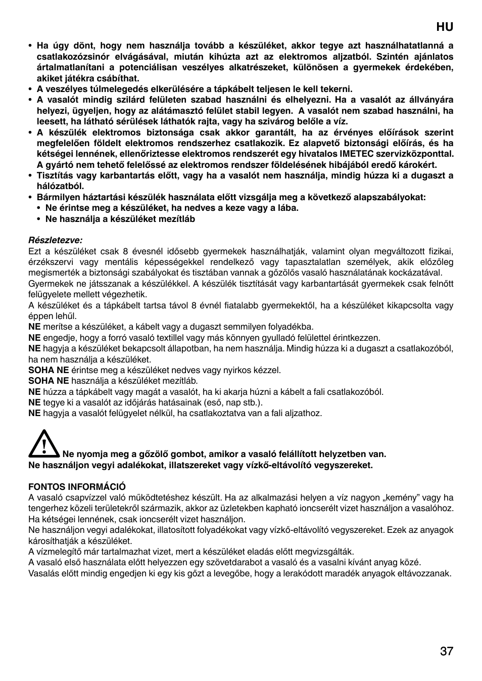 37 hu 37 | Imetec NO-STOP PRESTIGE ECO User Manual | Page 42 / 54
