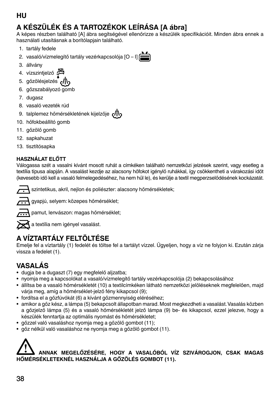A víztartály feltöltése, Vasalás | Imetec NO-STOP PRESTIGE ECO User Manual | Page 43 / 54