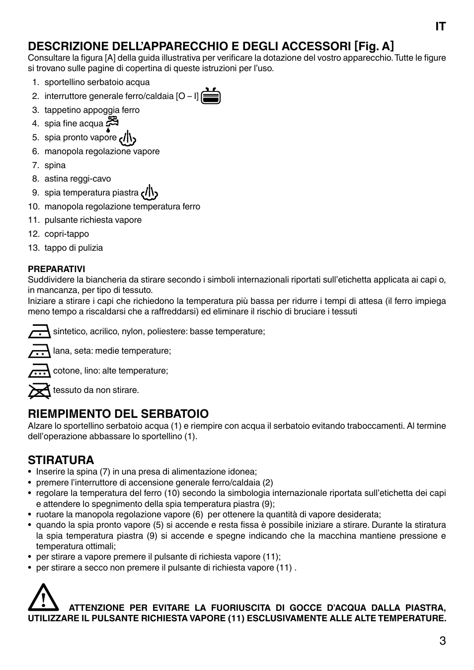 Riempimento del serbatoio, Stiratura | Imetec NO-STOP PRESTIGE ECO User Manual | Page 8 / 54