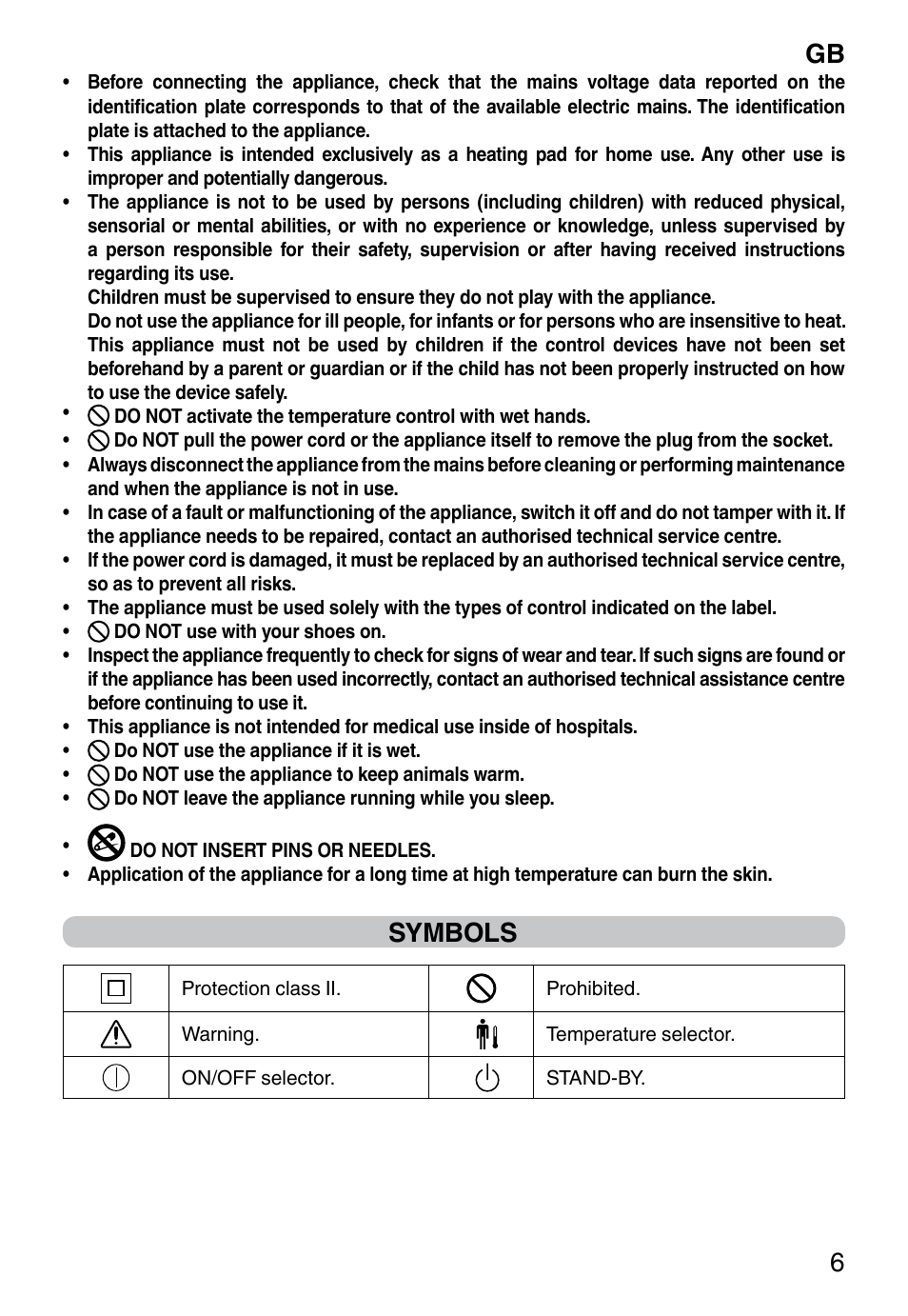 Gb 6, Symbols | Imetec FW-01 INTELLISENSE User Manual | Page 8 / 18
