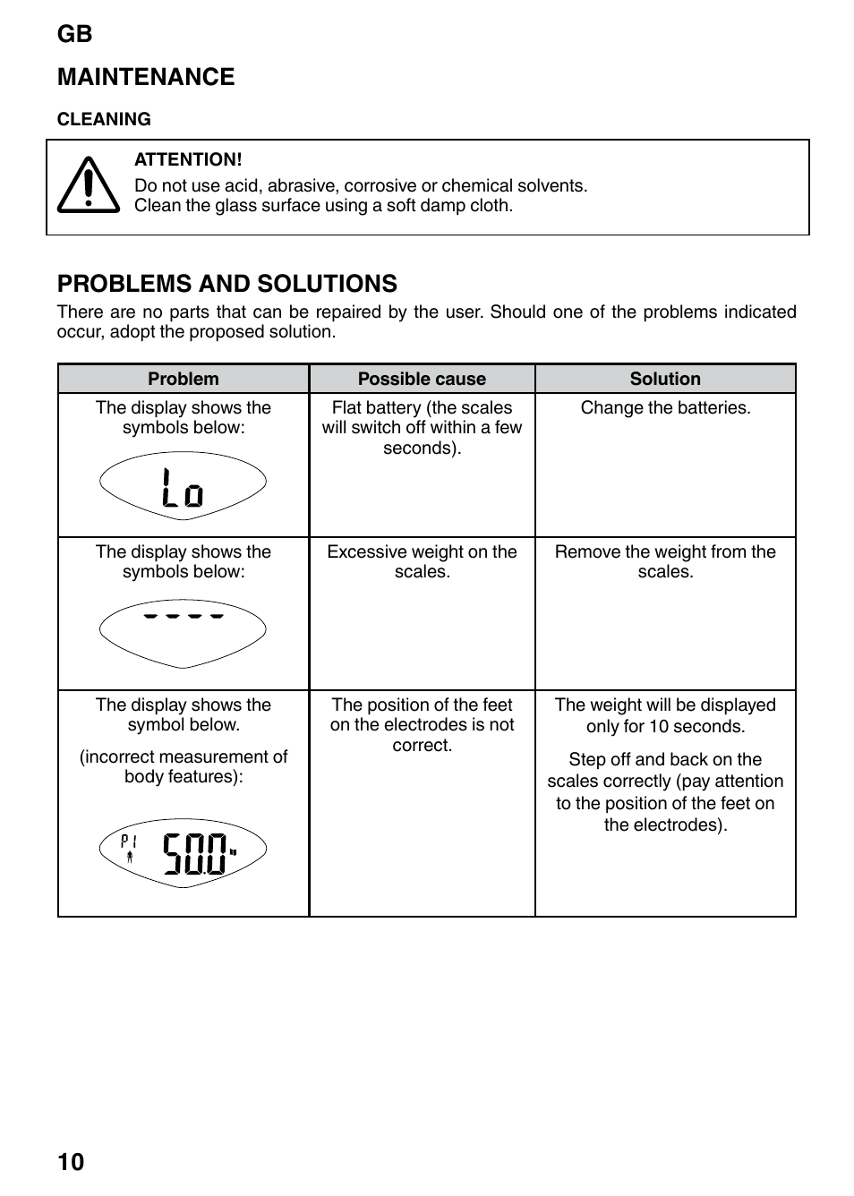 Gb 10 maintenance, Problems and solutions | Imetec BF3 300 User Manual | Page 12 / 14