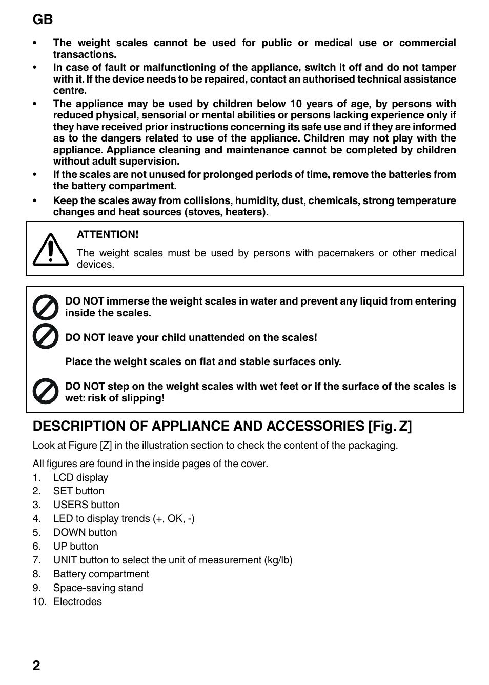 Gb 2, Description of appliance and accessories [fig. z | Imetec BF3 300 User Manual | Page 4 / 14