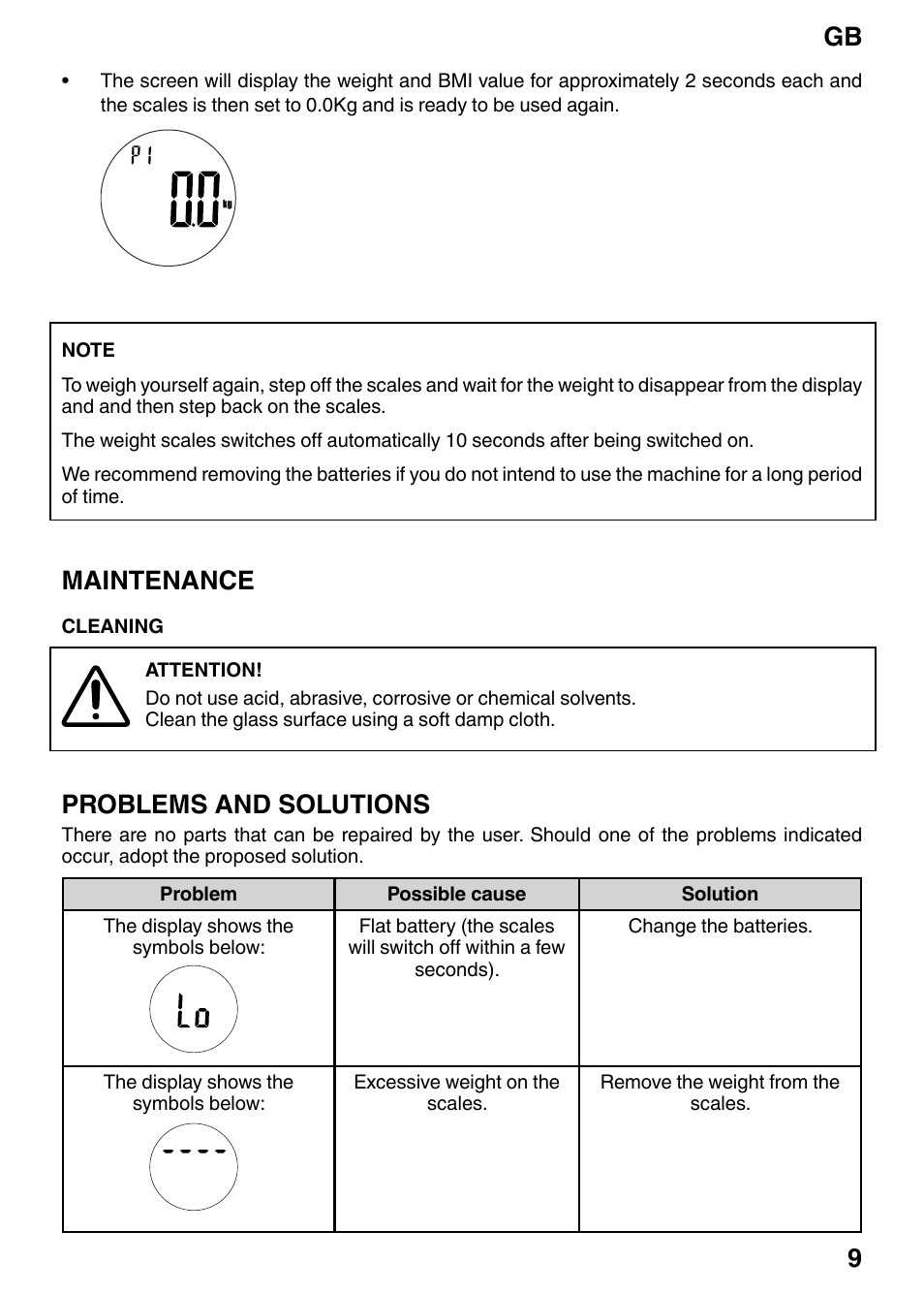 Maintenance, Problems and solutions, Gb 9 | Imetec BM2 200 User Manual | Page 11 / 12