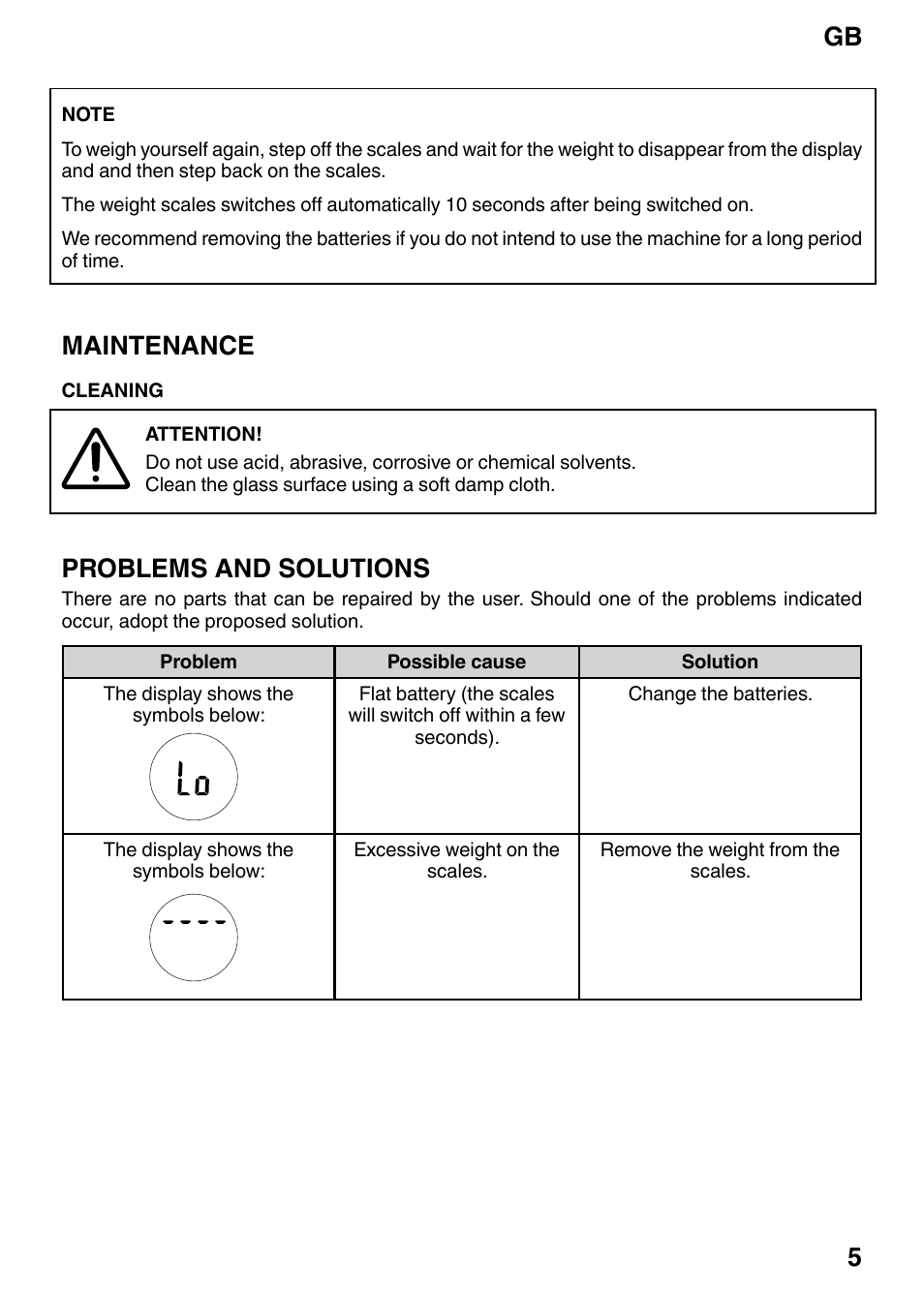 Maintenance, Problems and solutions, Gb 5 | Imetec BS3 300 User Manual | Page 7 / 8