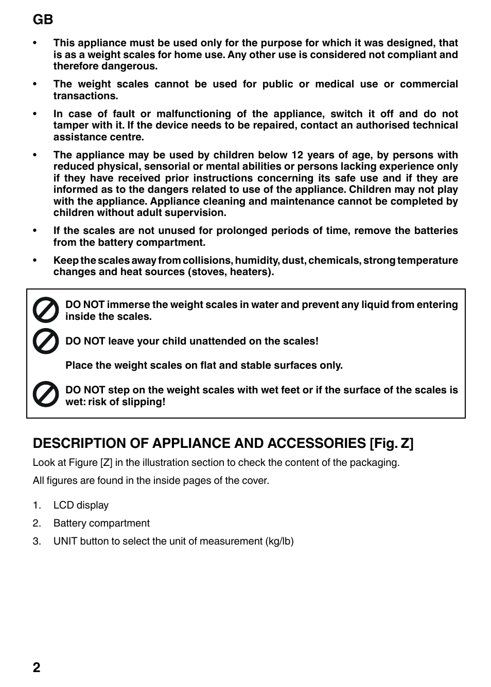 Gb 2, Description of appliance and accessories [fig. z | Imetec BS2 200 User Manual | Page 4 / 8