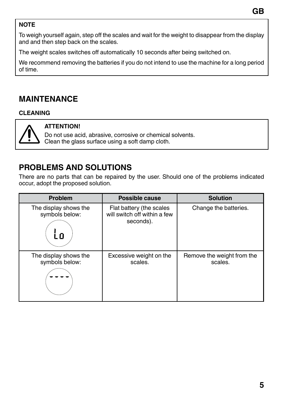 Gb 5, Maintenance, Problems and solutions | Imetec BS2 200 User Manual | Page 7 / 8