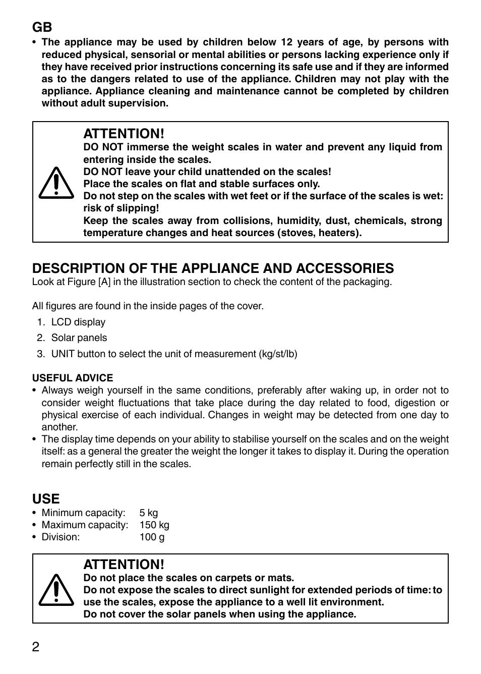 Gb 2, Attention, Description of the appliance and accessories | Imetec ECO SB1 100 User Manual | Page 4 / 6