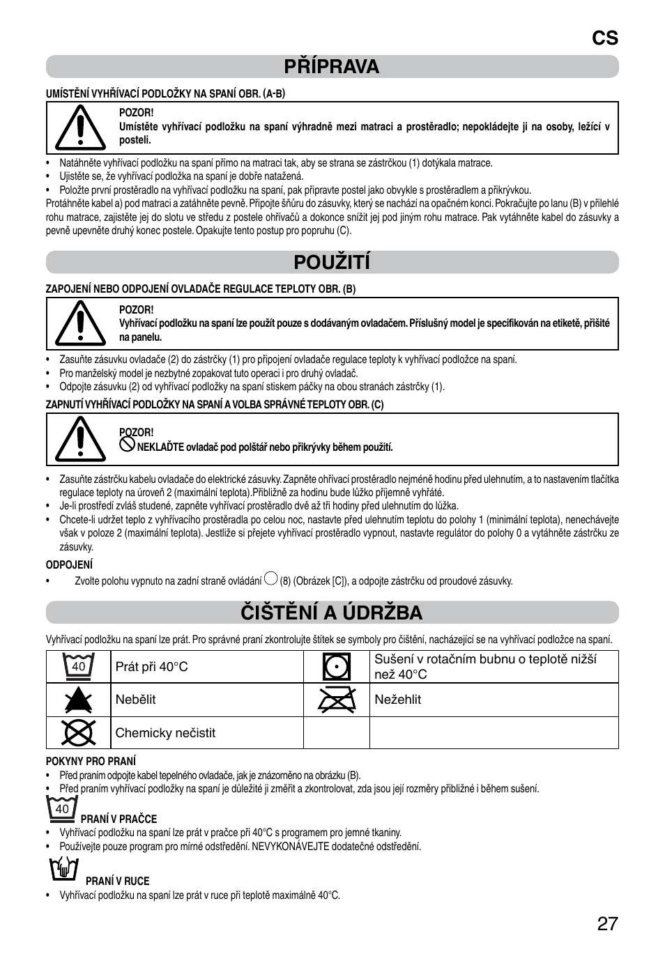 It 27 příprava, Použití, Čištění a údržba | Imetec RELAXY SINGLE User Manual | Page 29 / 56