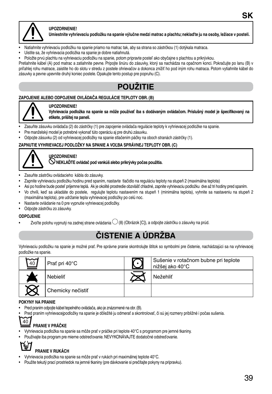 It 39, Použitie, Čistenie a údržba | Imetec RELAXY SINGLE User Manual | Page 41 / 56