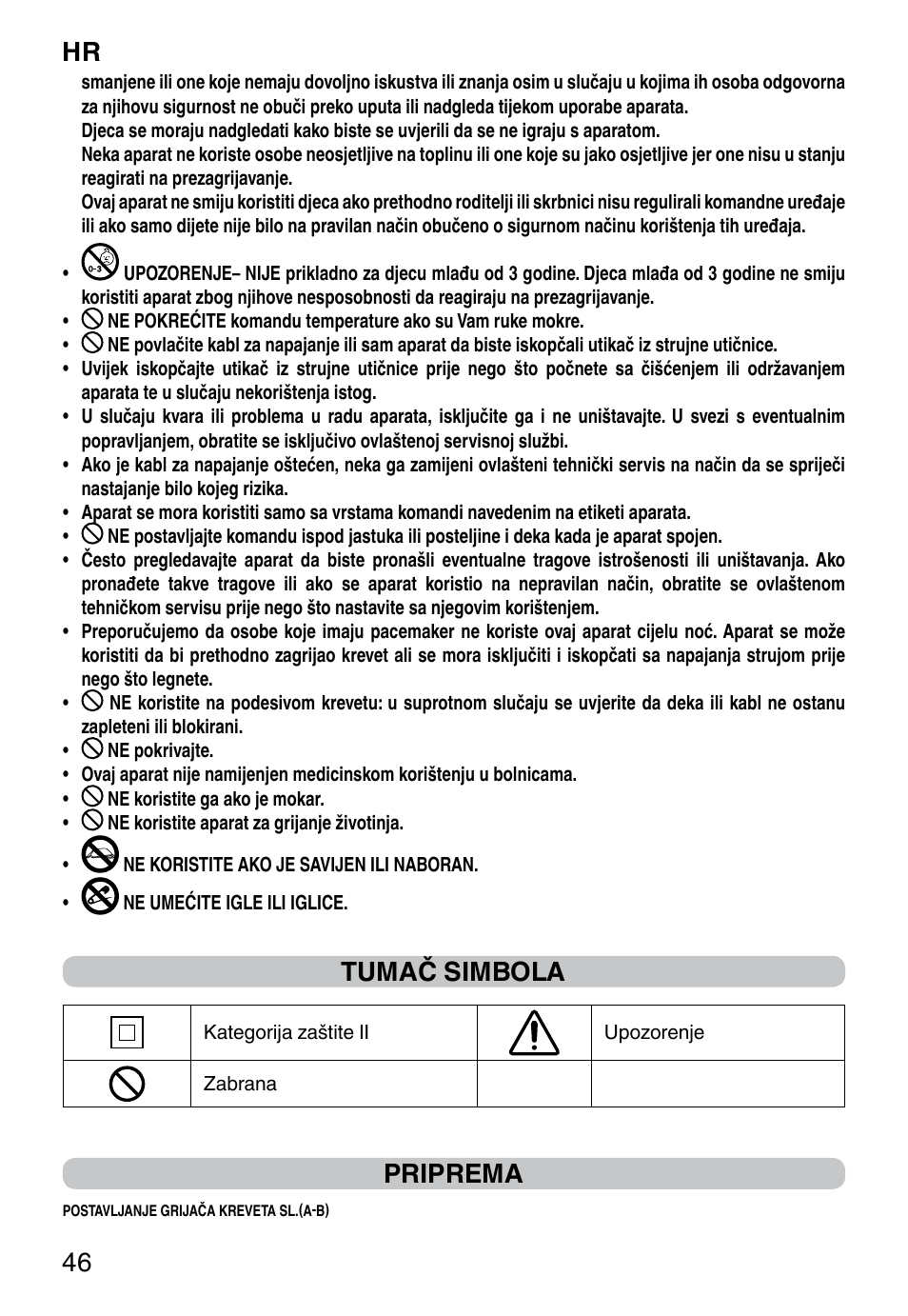It 46, Tumač simbola, Priprema | Imetec RELAXY SINGLE User Manual | Page 48 / 56
