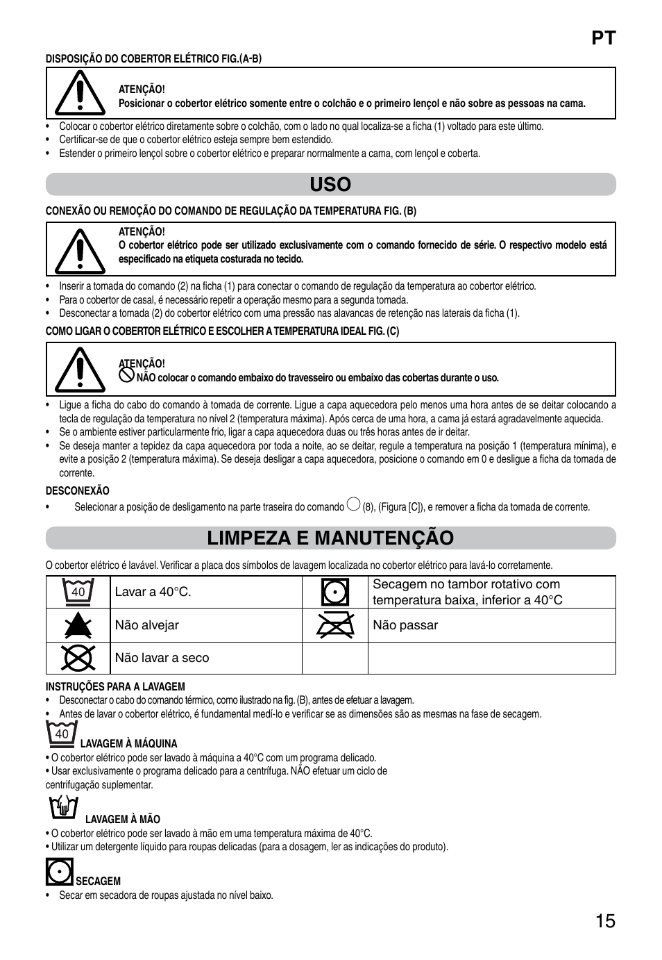 It 15, Limpeza e manutenção | Imetec RELAXY QUILTED DOUBLE DUAL User Manual | Page 17 / 56