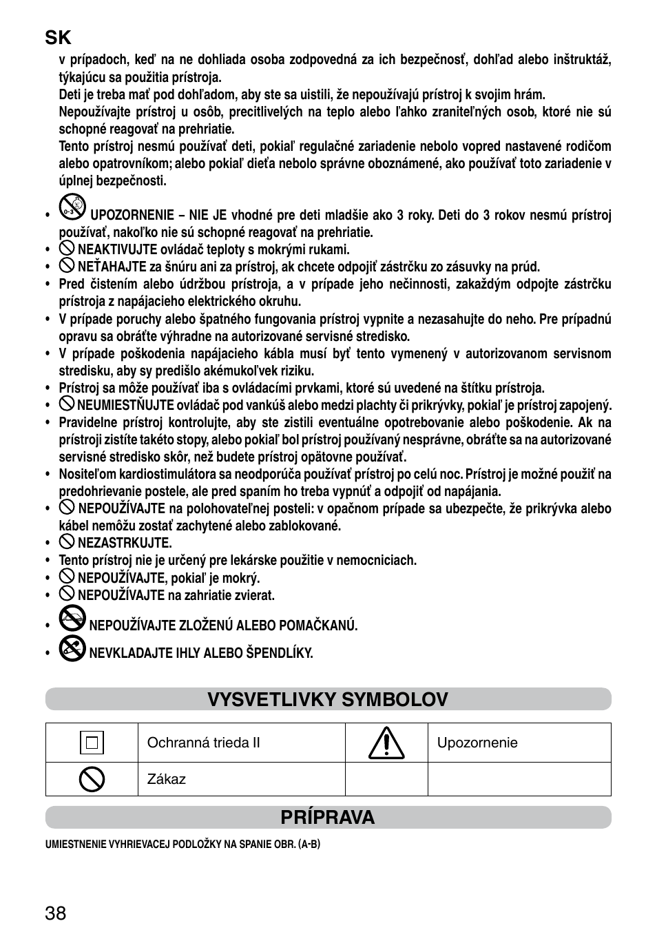 It 38, Vysvetlivky symbolov, Príprava | Imetec RELAXY QUILTED DOUBLE DUAL User Manual | Page 40 / 56