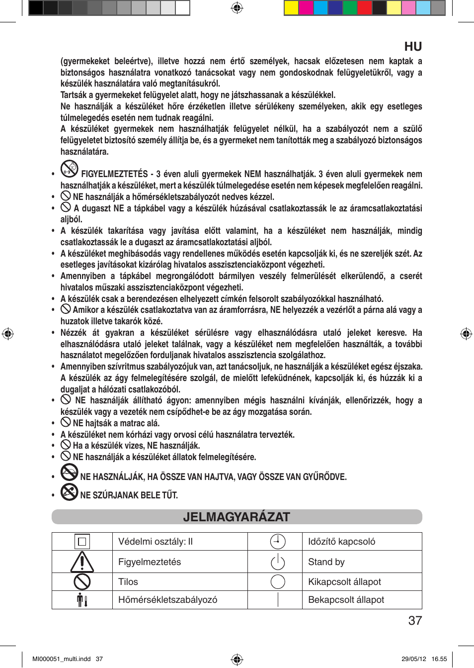 It 37, Jelmagyarázat | Imetec RELAXY INTELLISENSE MATRESS COVER DOUBLE DUAL User Manual | Page 39 / 68
