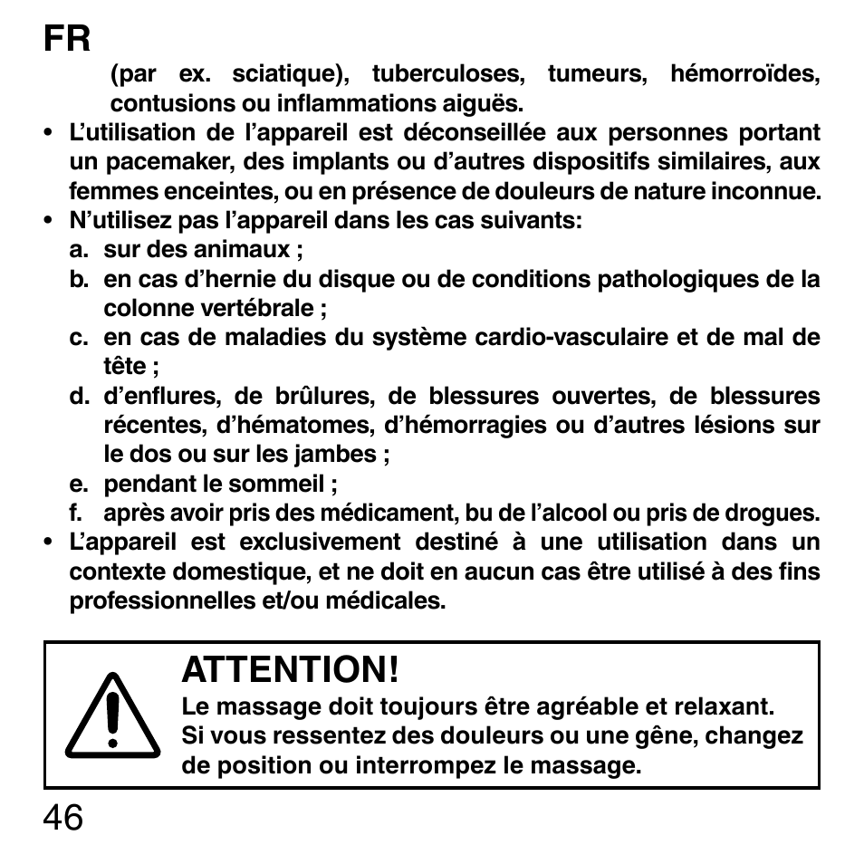 46 fr, Attention | Imetec SENSUIJ ML3-200 User Manual | Page 51 / 69