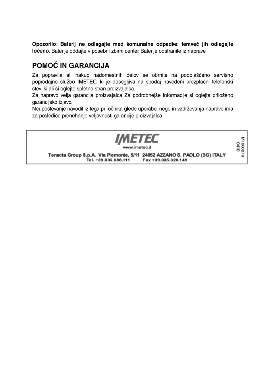 Pomoè in garancija | Imetec SENSUIJ ML2-100 User Manual | Page 18 / 38