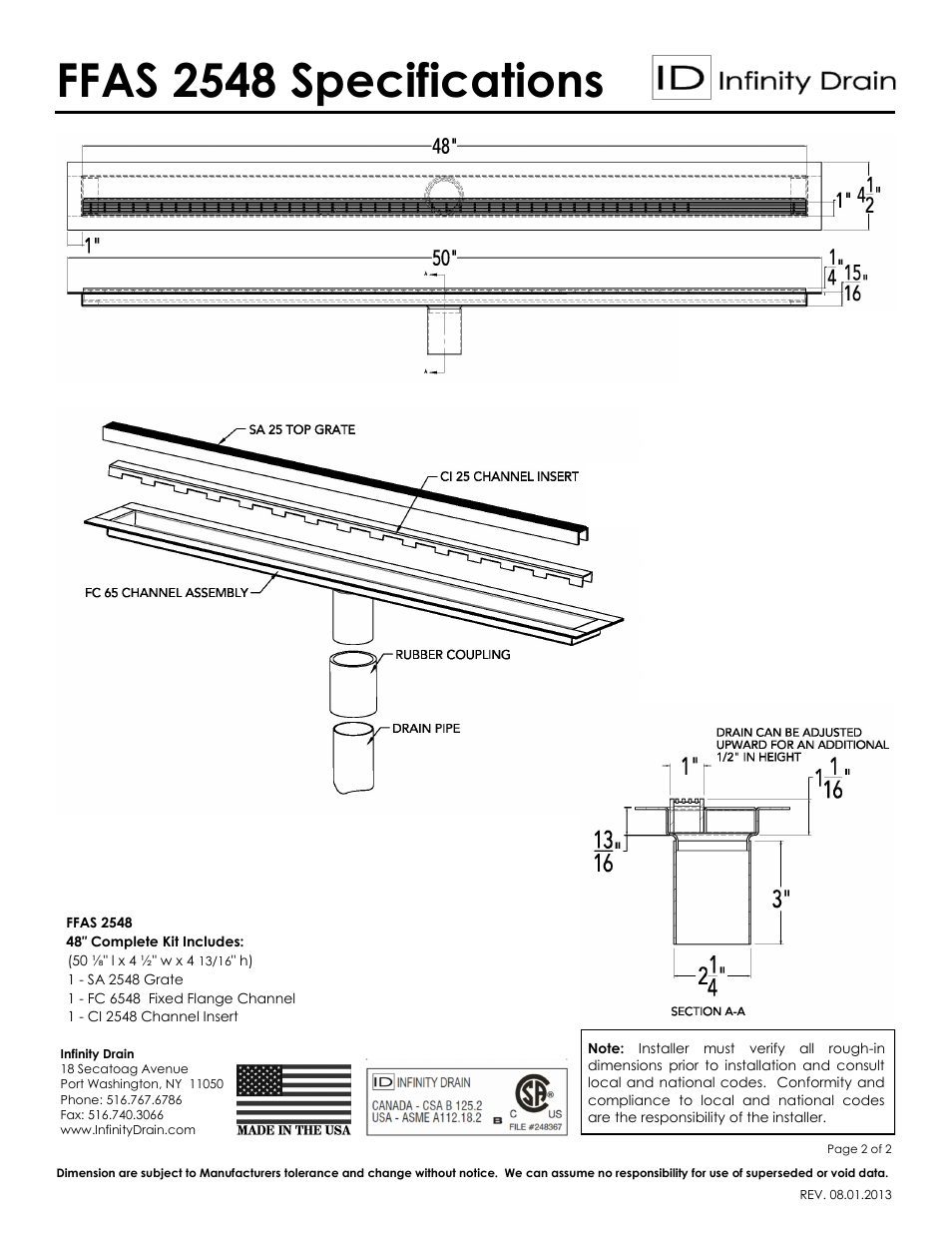 Ffas 2548 specifications | Infinity Drain FFAS 2548 Series Submittal Sheet User Manual | Page 2 / 2