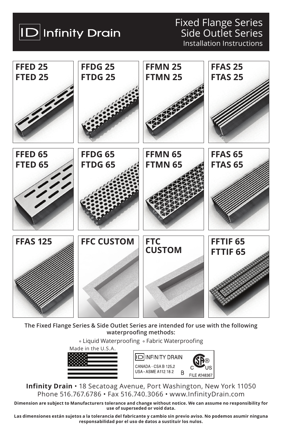 Infinity Drain FFAS 65 Install Instructions User Manual | 8 pages