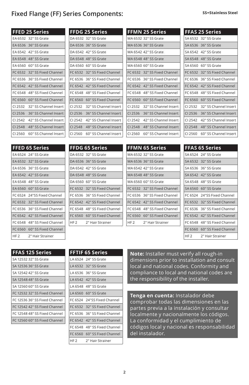 Fixed flange (ff) series components | Infinity Drain FFAS 65 Install Instructions User Manual | Page 2 / 8