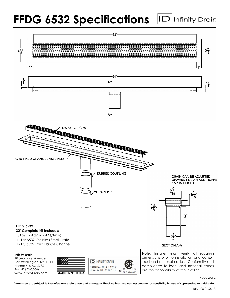 Ffdg 6532 specifications | Infinity Drain FFDG 6532 Series Submittal Sheet User Manual | Page 2 / 2