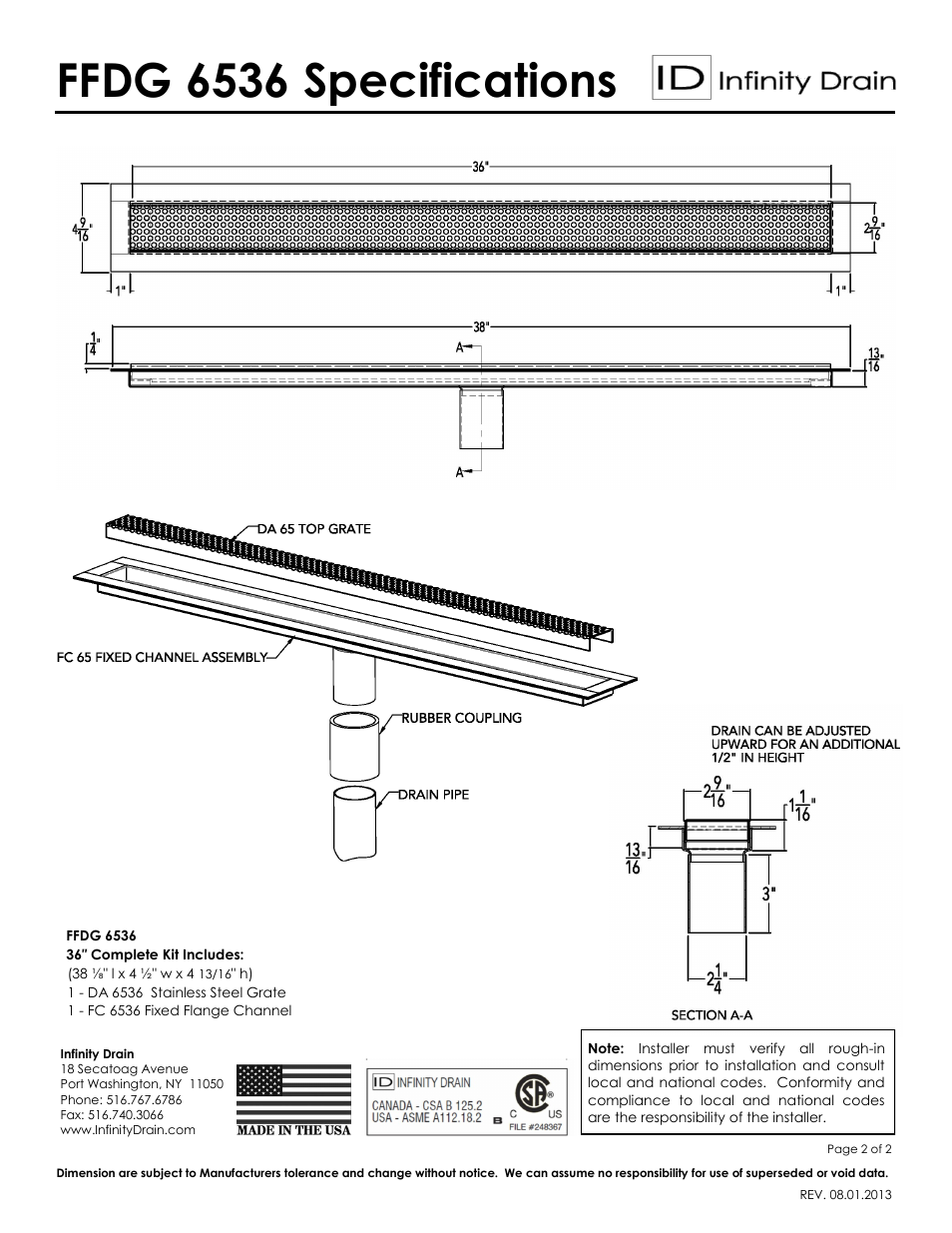 Ffdg 6536 specifications | Infinity Drain FFDG 6536 Series Submittal Sheet User Manual | Page 2 / 2