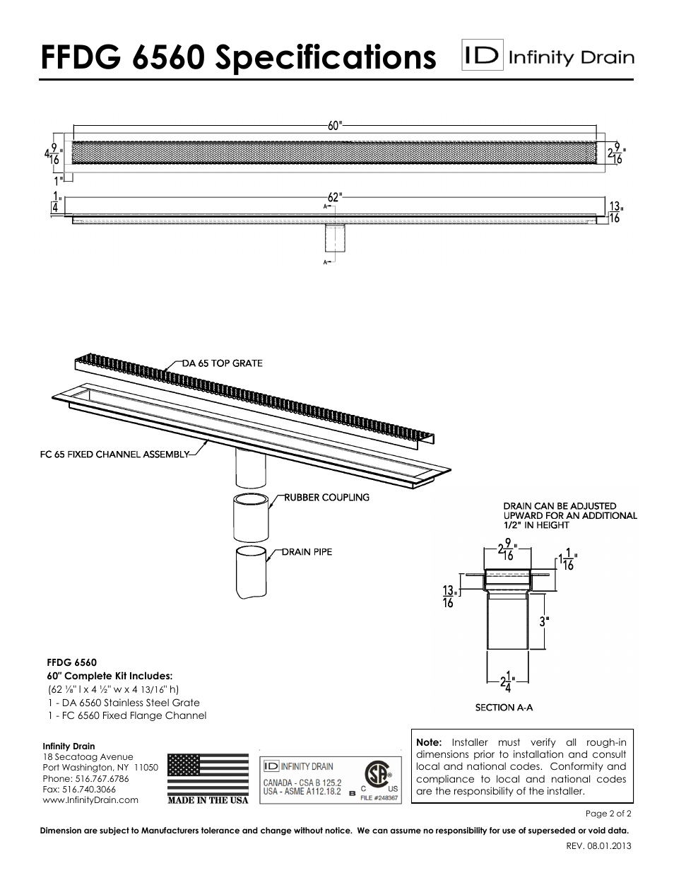 Ffdg 6560 specifications | Infinity Drain FFDG 6560 Series Submittal Sheet User Manual | Page 2 / 2