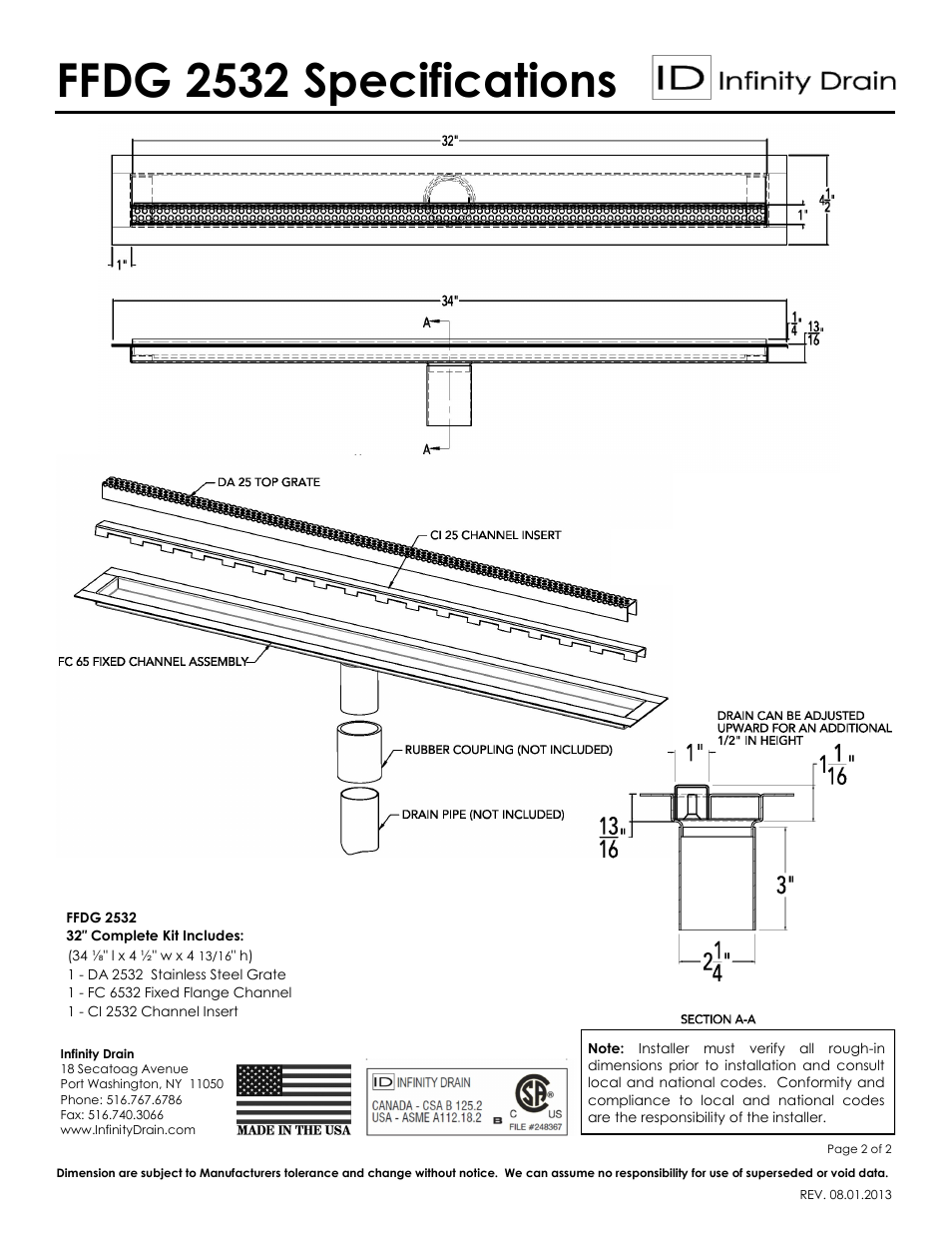 Ffdg 2532 specifications | Infinity Drain FFDG 2532 Series Submittal Sheet User Manual | Page 2 / 2
