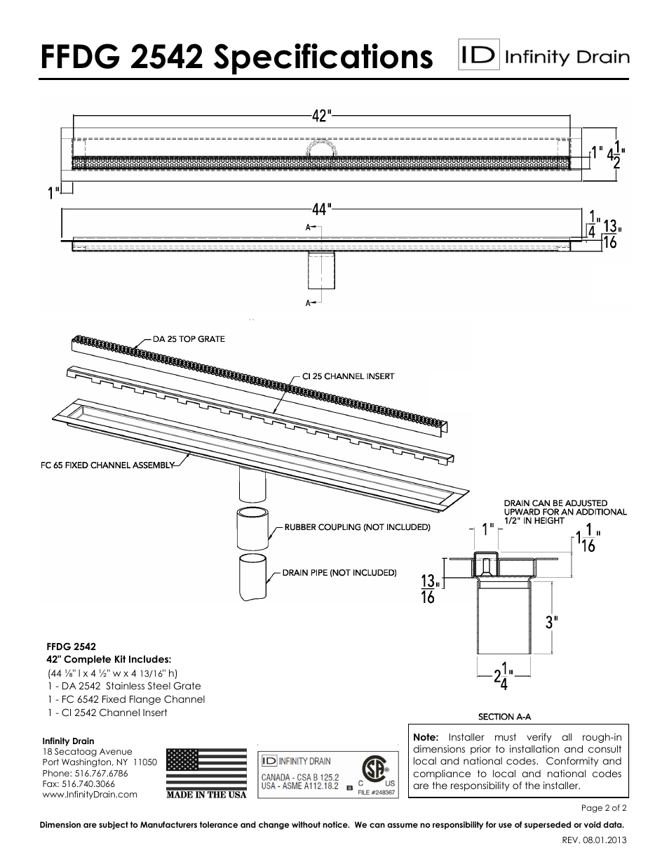 Ffdg 2542 specifications | Infinity Drain FFDG 2542 Series Submittal Sheet User Manual | Page 2 / 2