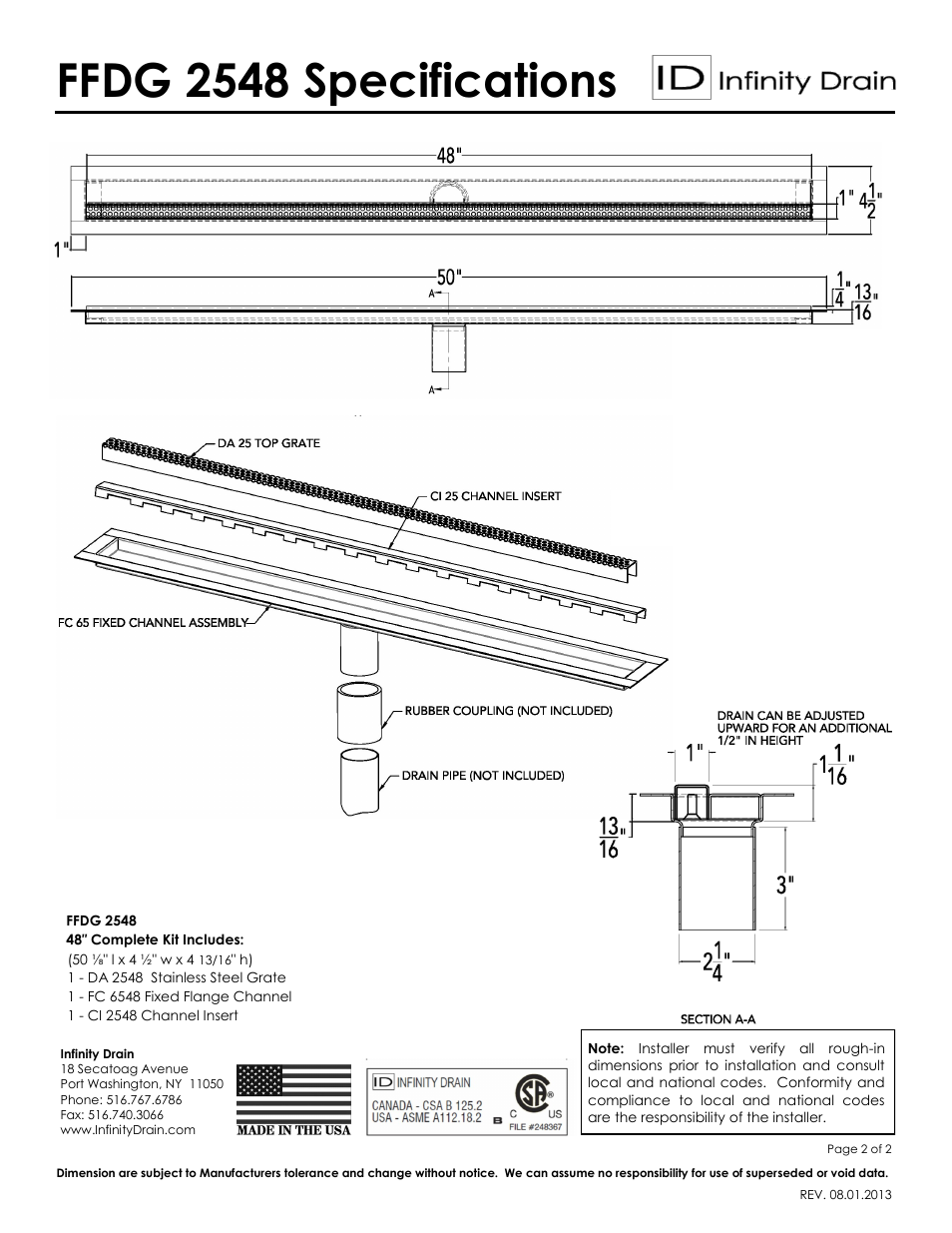 Ffdg 2548 specifications | Infinity Drain FFDG 2548 Series Submittal Sheet User Manual | Page 2 / 2