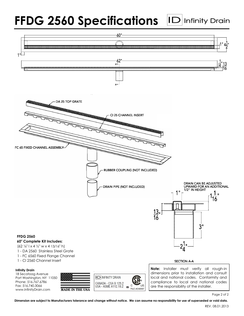 Ffdg 2560 specifications | Infinity Drain FFDG 2560 Series Submittal Sheet User Manual | Page 2 / 2