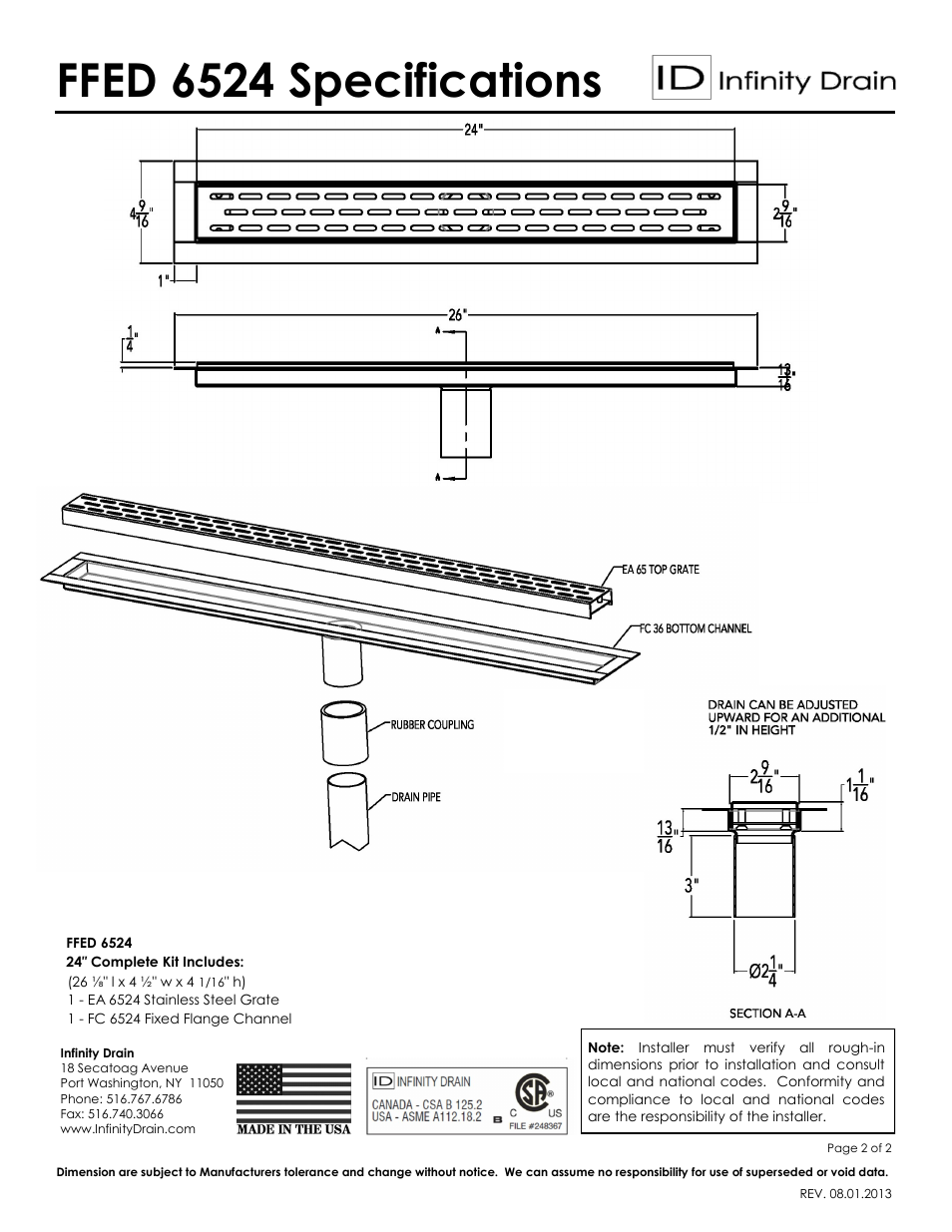 Ffed 6524 specifications | Infinity Drain FFED 6524 Series Submittal Sheet User Manual | Page 2 / 2