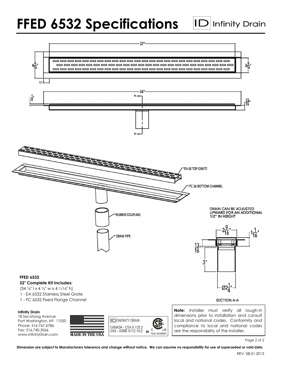 Ffed 6532 specifications | Infinity Drain FFED 6532 Series Submittal Sheet User Manual | Page 2 / 2