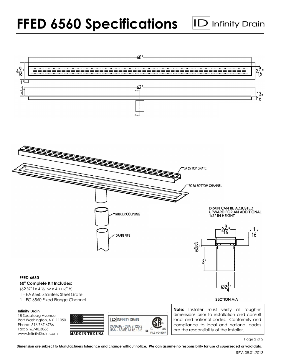 Ffed 6560 specifications | Infinity Drain FFED 6560 Series Submittal Sheet User Manual | Page 2 / 2