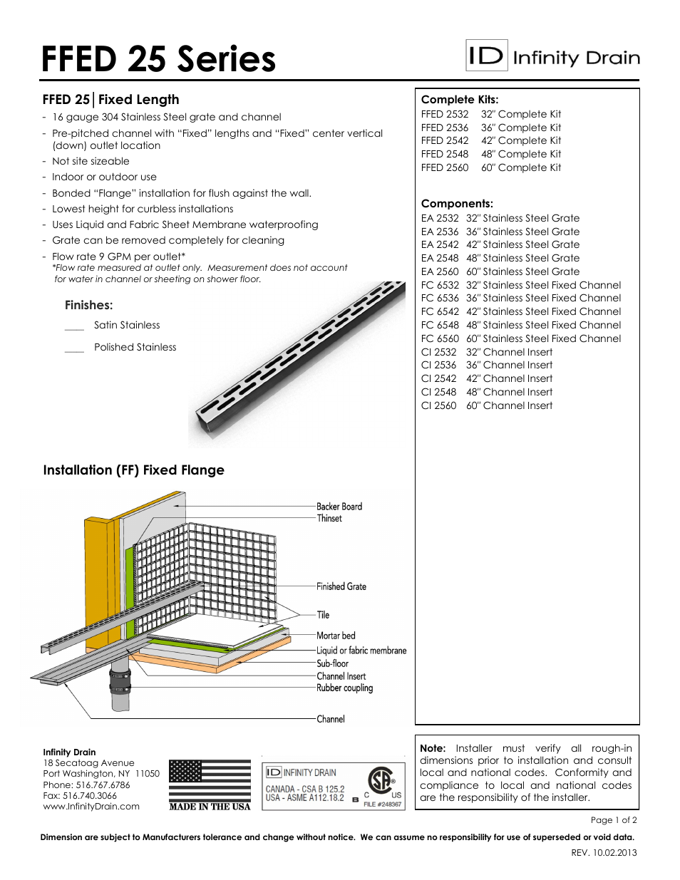 Infinity Drain FFED 2532 Series Submittal Sheet User Manual | 2 pages