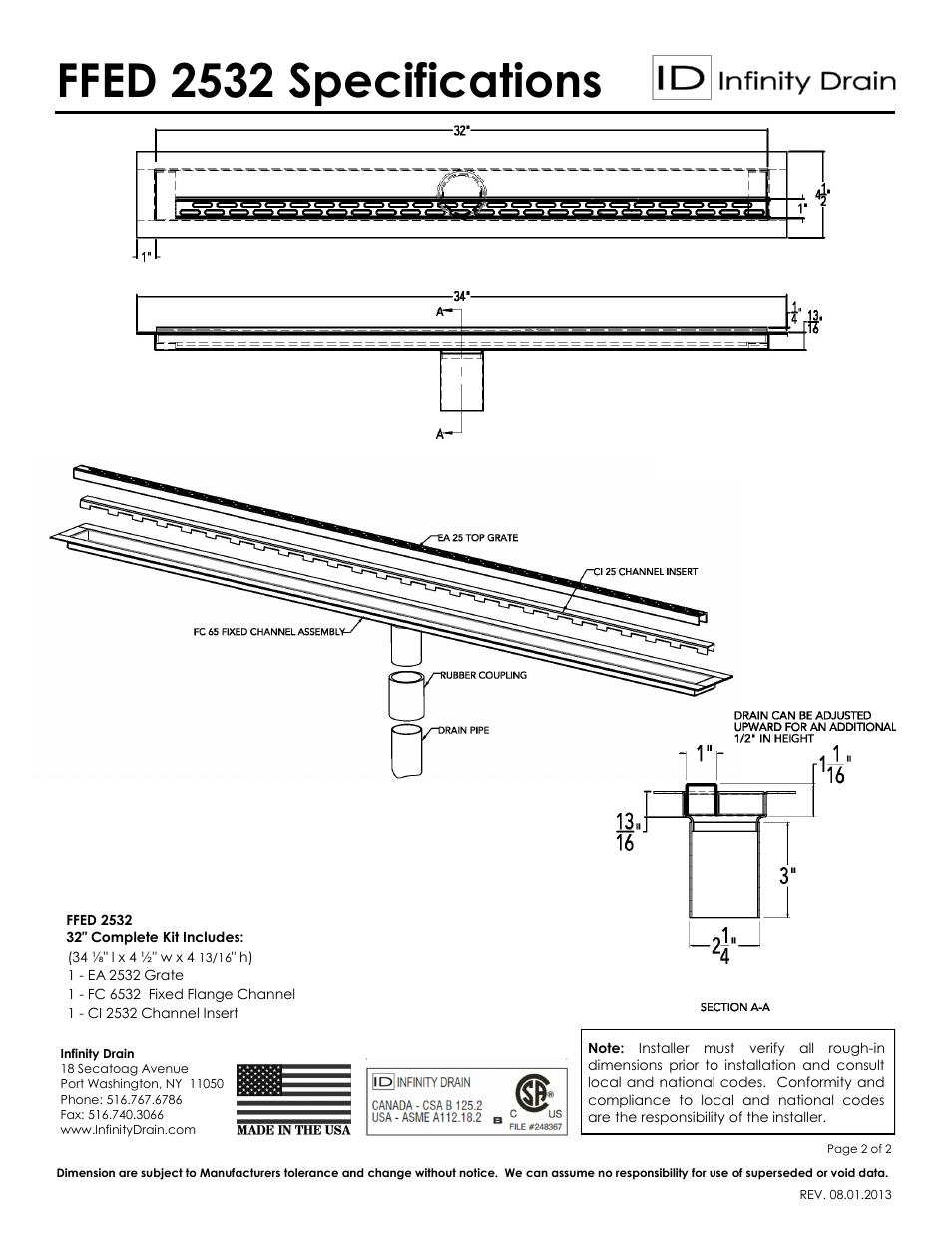 Ffed 2532 specifications | Infinity Drain FFED 2532 Series Submittal Sheet User Manual | Page 2 / 2