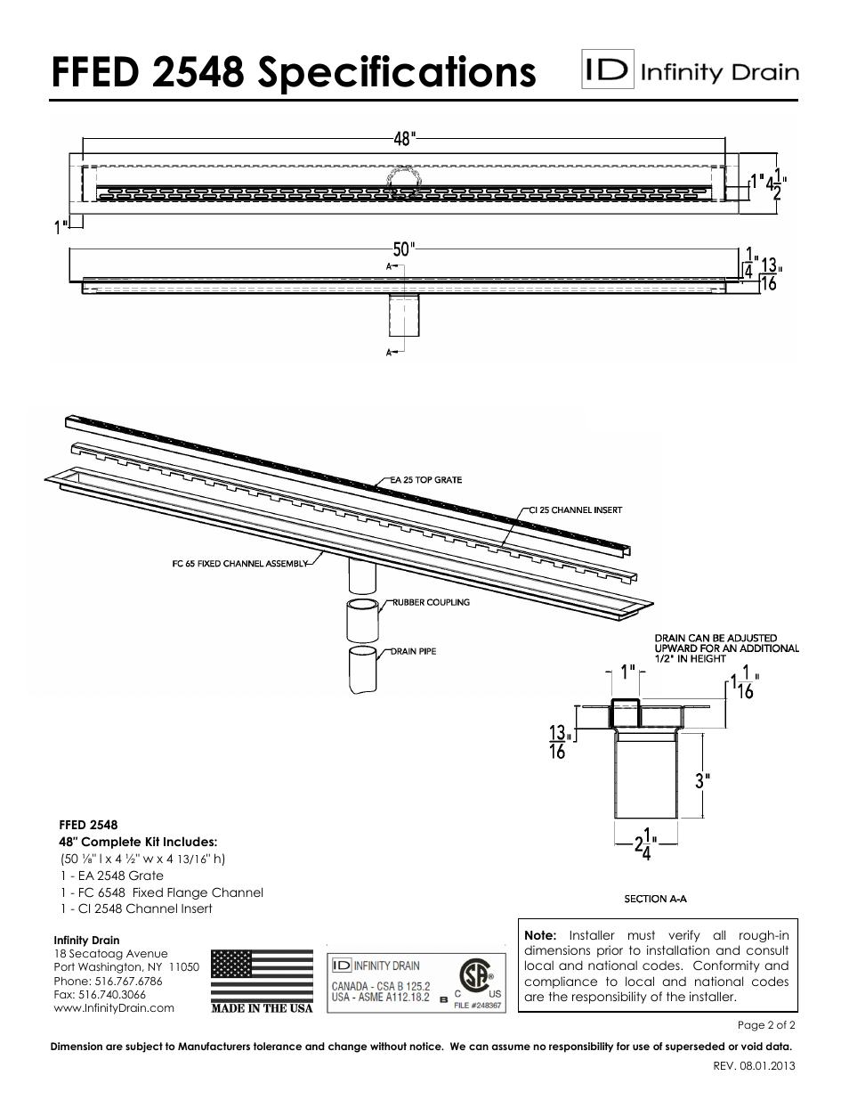 Ffed 2548 specifications | Infinity Drain FFED 2548 Series Submittal Sheet User Manual | Page 2 / 2